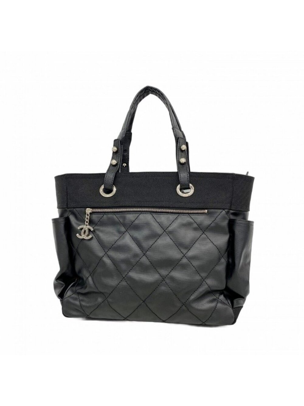 Chanel Tote Paris Biarritz Canvas Black Silver
